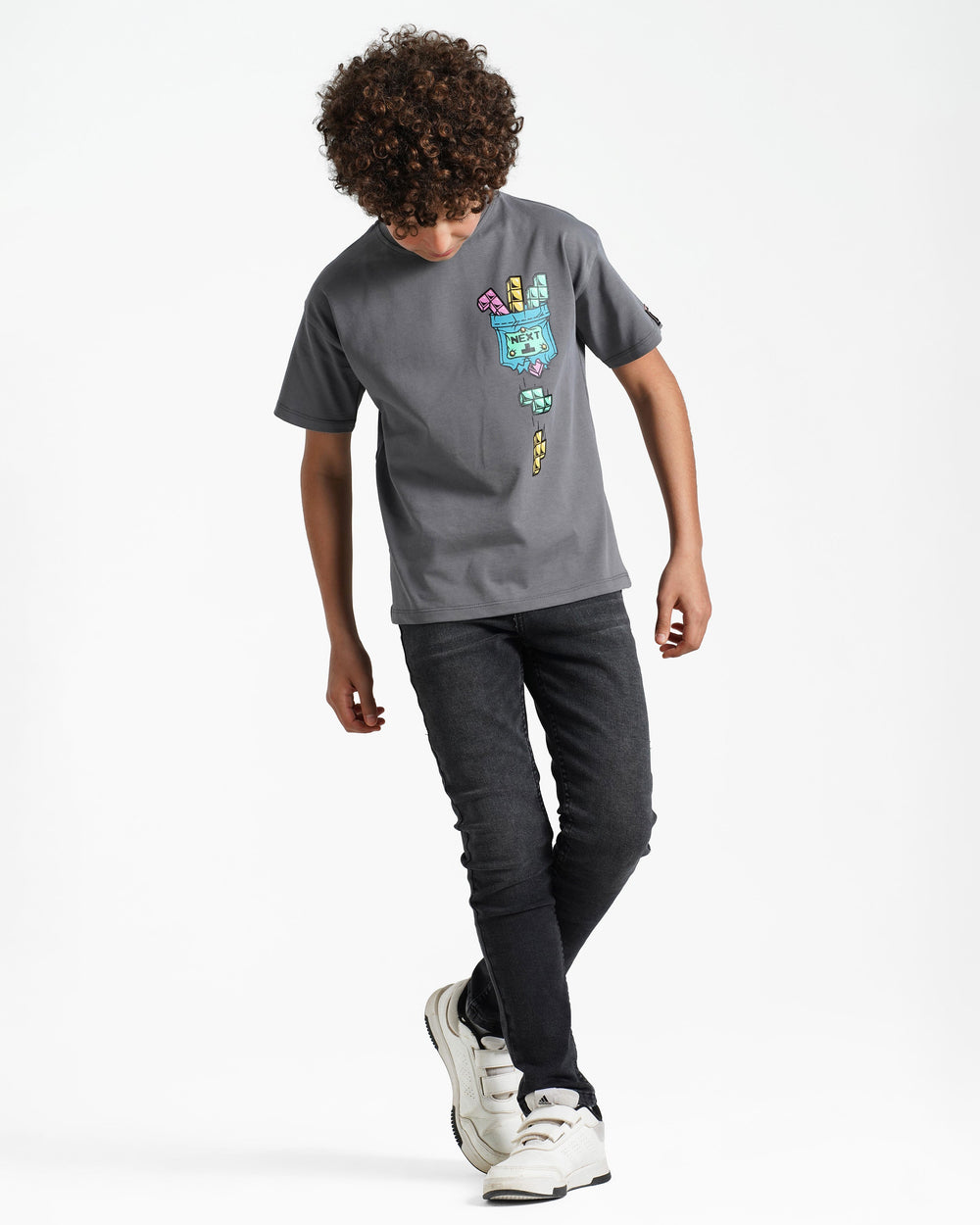 Boys Pixel Game Blocks Graphic T-Shirt | Dark Grey - Remint Kids Fashion