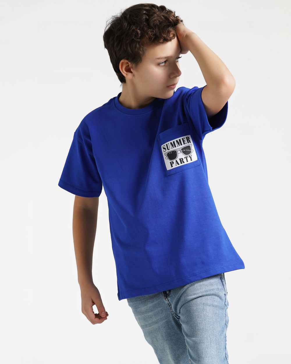Boys Summer Party Pocket Graphic T-Shirt | Blue - Remint Kids Fashion