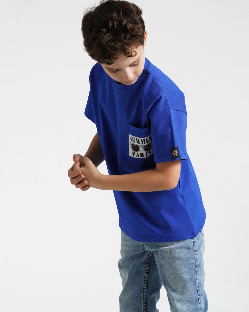 Boys Summer Party Pocket Graphic T-Shirt | Blue - Remint Kids Fashion