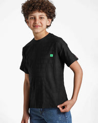 Boys Textured Stripe Patch T-Shirt | Black - Remint Kids Fashion