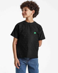 Boys Textured Stripe Patch T-Shirt | Black - Remint Kids Fashion