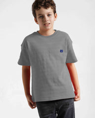 Boys Textured Stripe Patch T-Shirt | Grey - Remint Kids Fashion