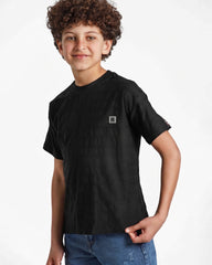 Boys Textured Stripe Patch T-Shirt | Black - Remint Kids Fashion