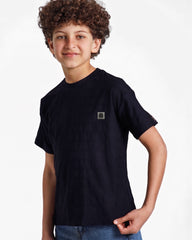 Boys Textured Stripe Patch T-Shirt | Dark Blue - Remint Kids Fashion