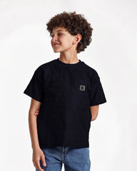 Boys Textured Stripe Patch T-Shirt | Dark Blue - Remint Kids Fashion