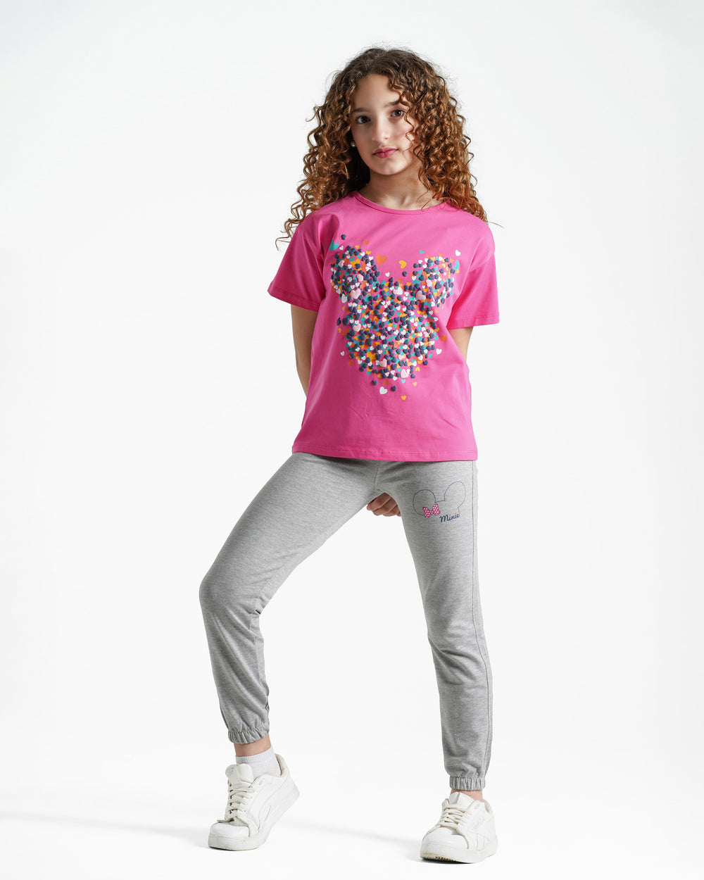 Girls Heart Mouse Print Jogger Set | Pink - Remint Kids Fashion