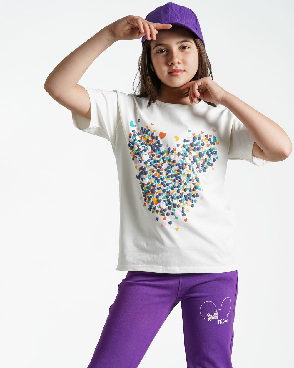 Girls Heart Mouse Print Jogger Set | Off-White - Remint Kids Fashion