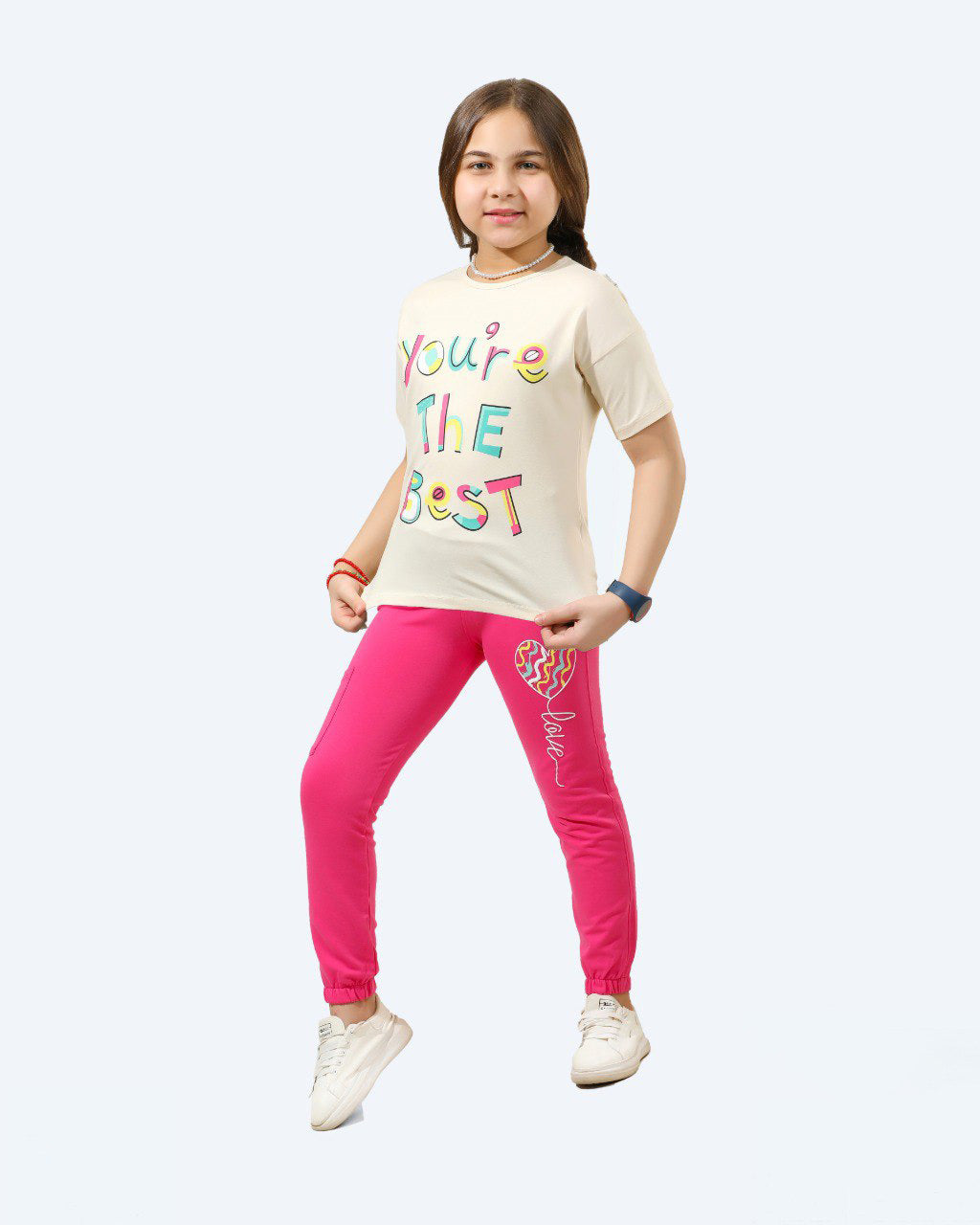 Girls "You're the Best" Printed T-Shirt & Joggers Set | Beige - Remint Kids Fashion