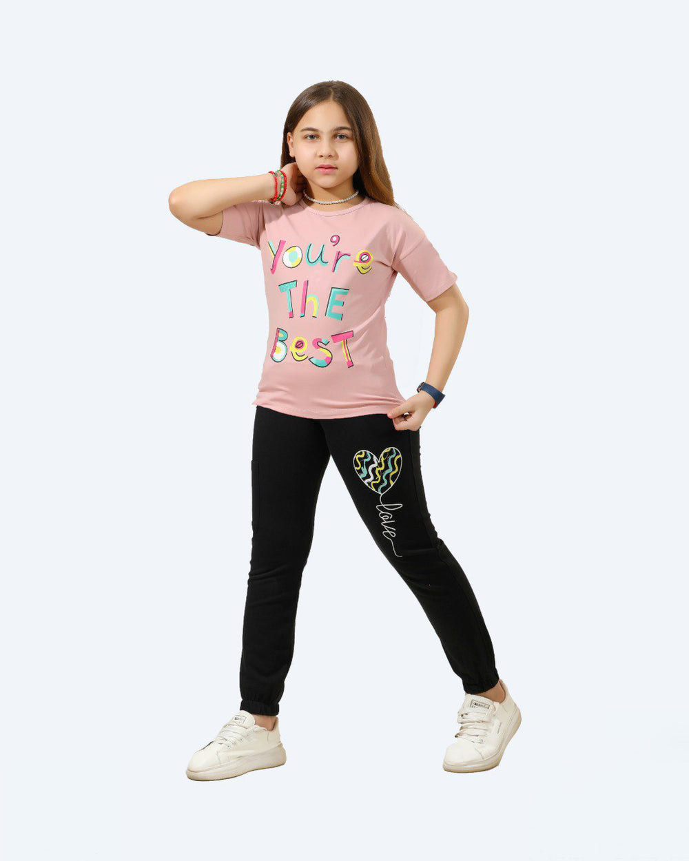 Girls "You're the Best" Printed T-Shirt & Joggers Set | Cashmere - Remint Kids Fashion