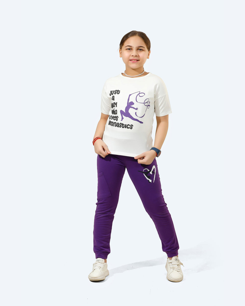 Gymnast Girls Printed Set | Off-White - Remint Kids Fashion
