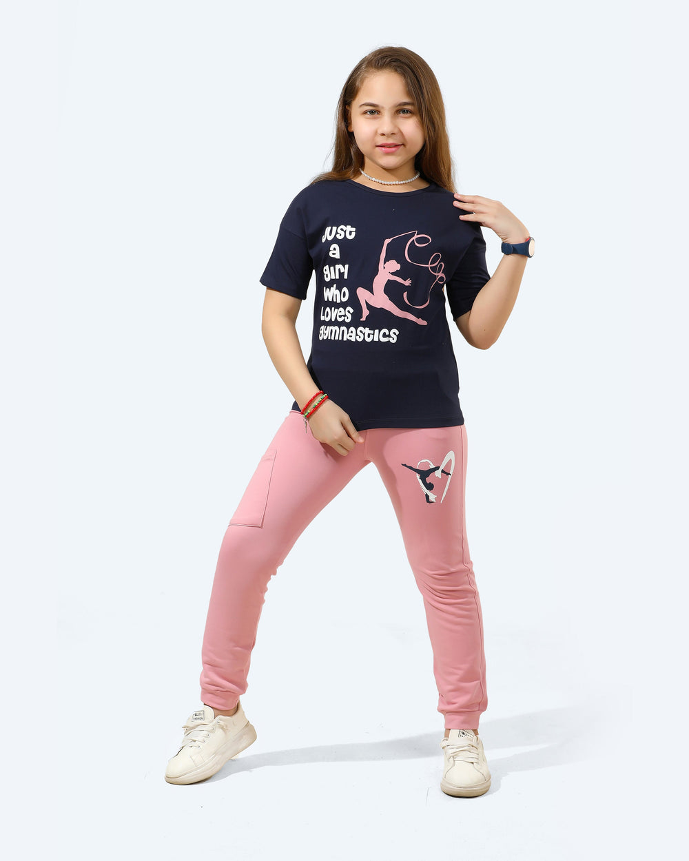 Gymnast Girls Printed Set | Dark Blue - Remint Kids Fashion