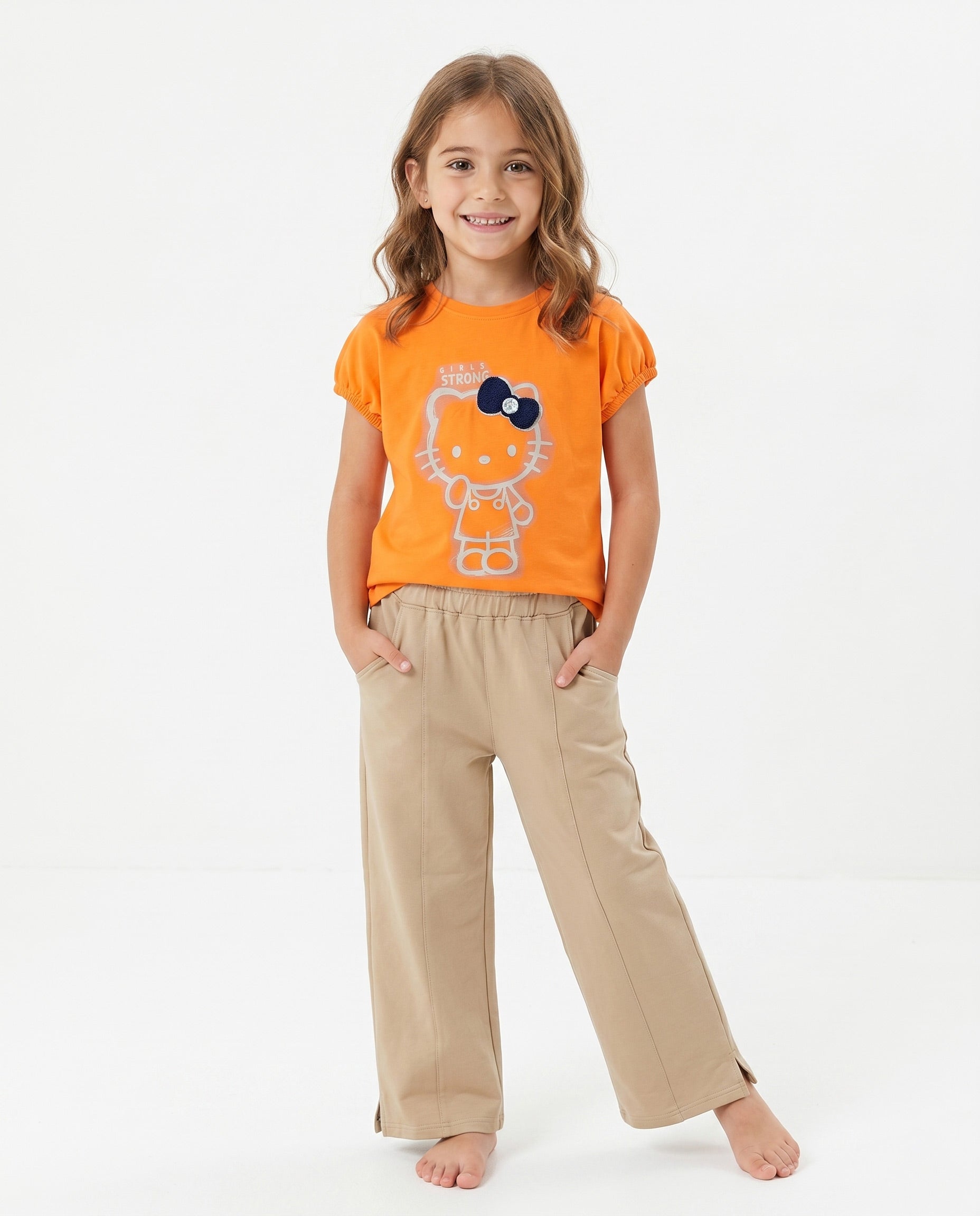 Girls Hello Kitty Puff Sleeve Set | Orange - Remint Kids Fashion