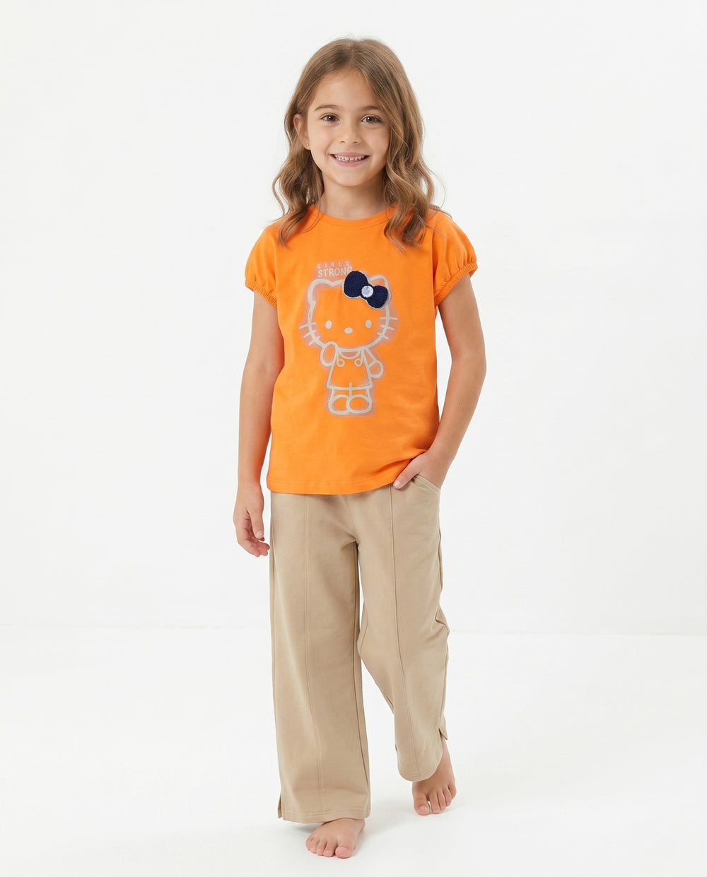 Girls Hello Kitty Puff Sleeve Set | Orange - Remint Kids Fashion