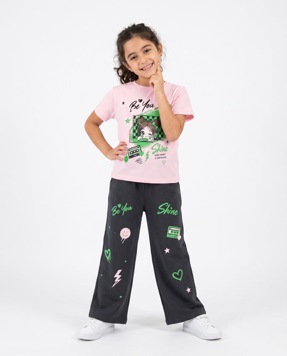 Girls Be You Graphic Set | Dark Grey - Remint Kids Fashion