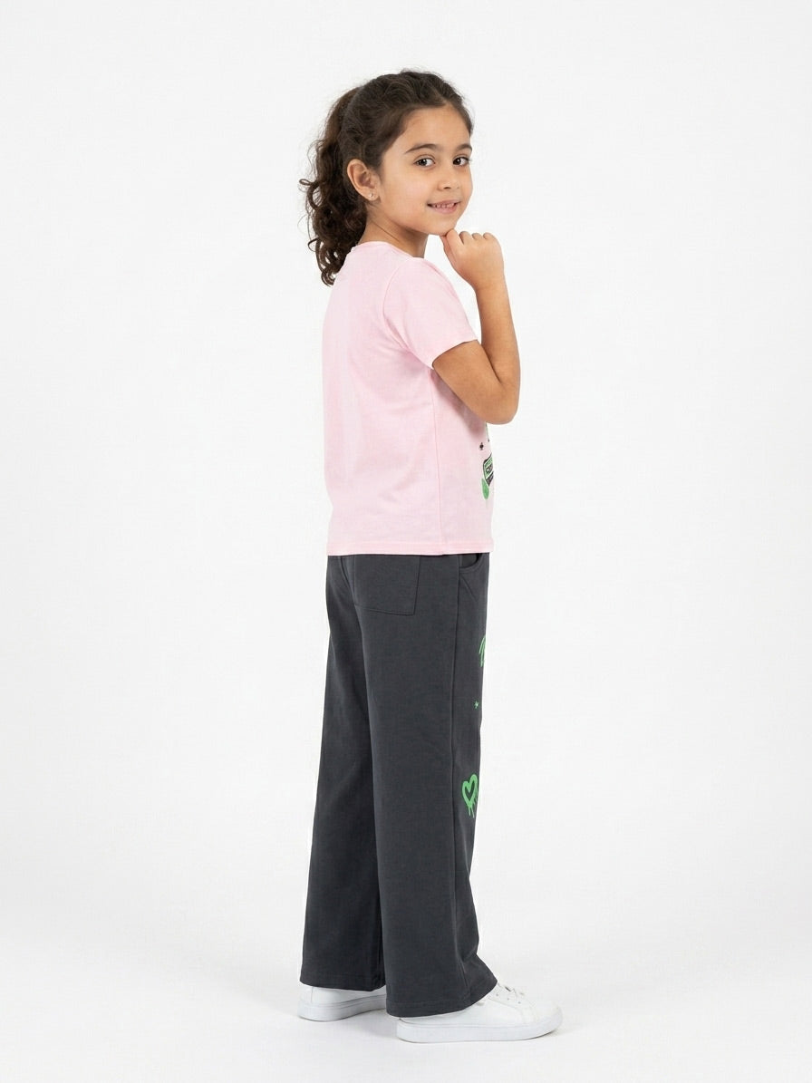 Girls Be You Graphic Set | Dark Grey - Remint Kids Fashion