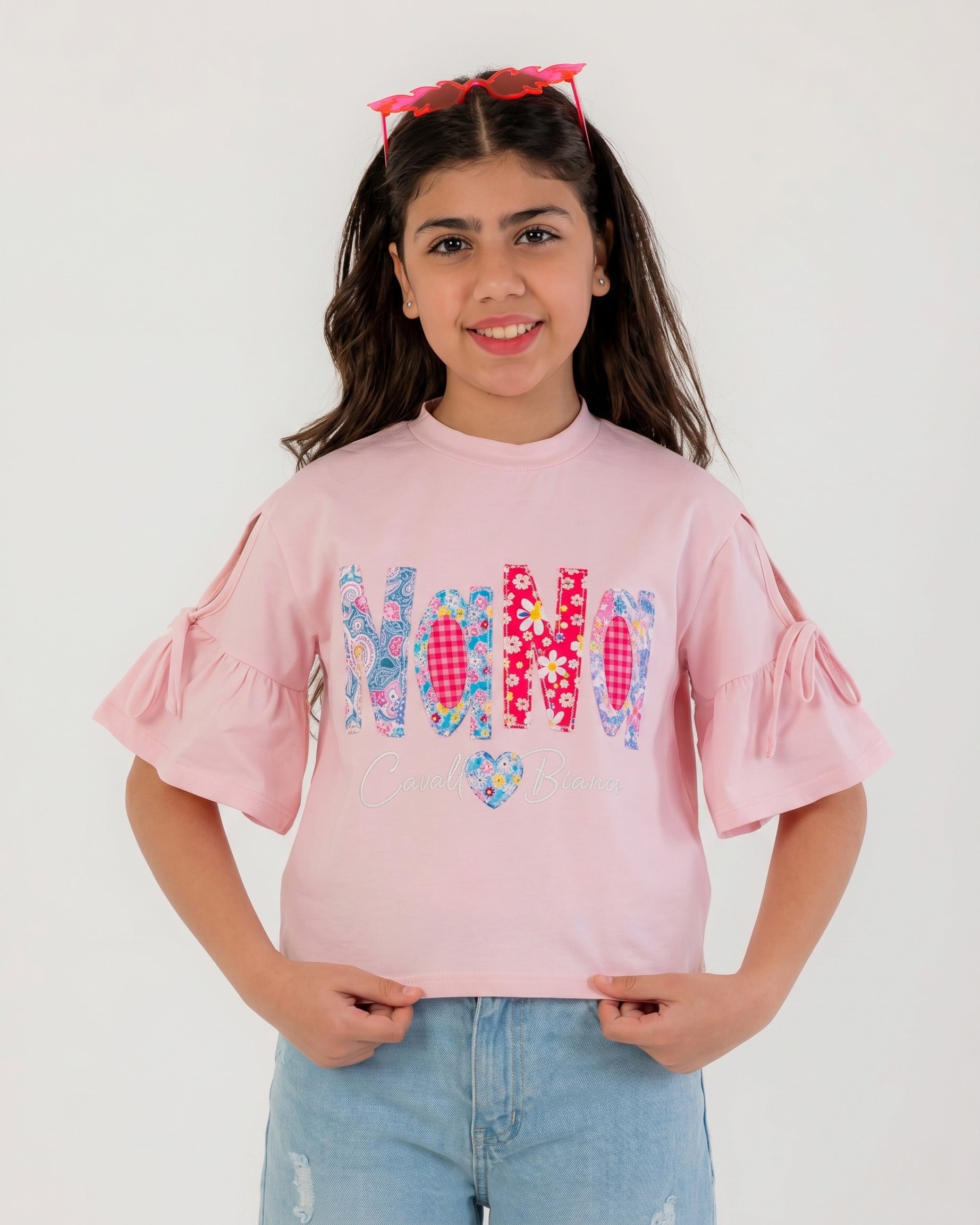 Girls “Hello” Graphic Ruffle Sleeve T-Shirt | Rose Pink - Remint Kids Fashion