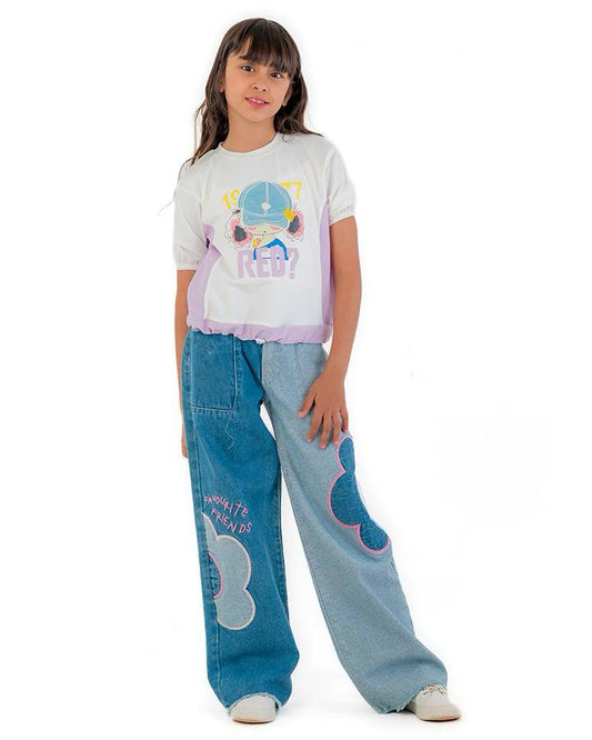 Girls Graphic Print Casual T-Shirt | Light Lilac - Remint Kids Fashion