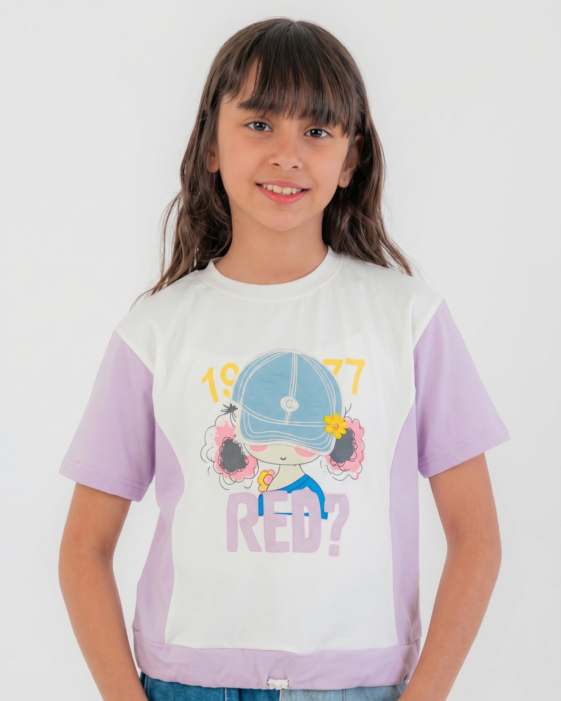 Girls Graphic Print Casual T-Shirt | Light Lilac - Remint Kids Fashion