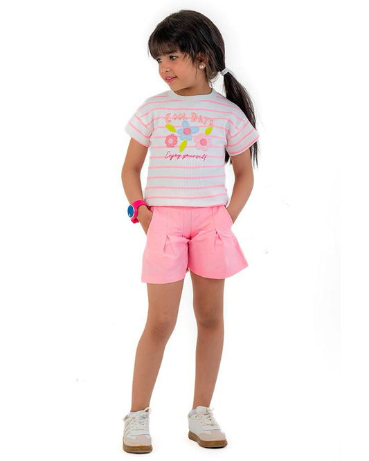 Girls Striped Floral Graphic T-Shirt | Pink - Remint Kids Fashion