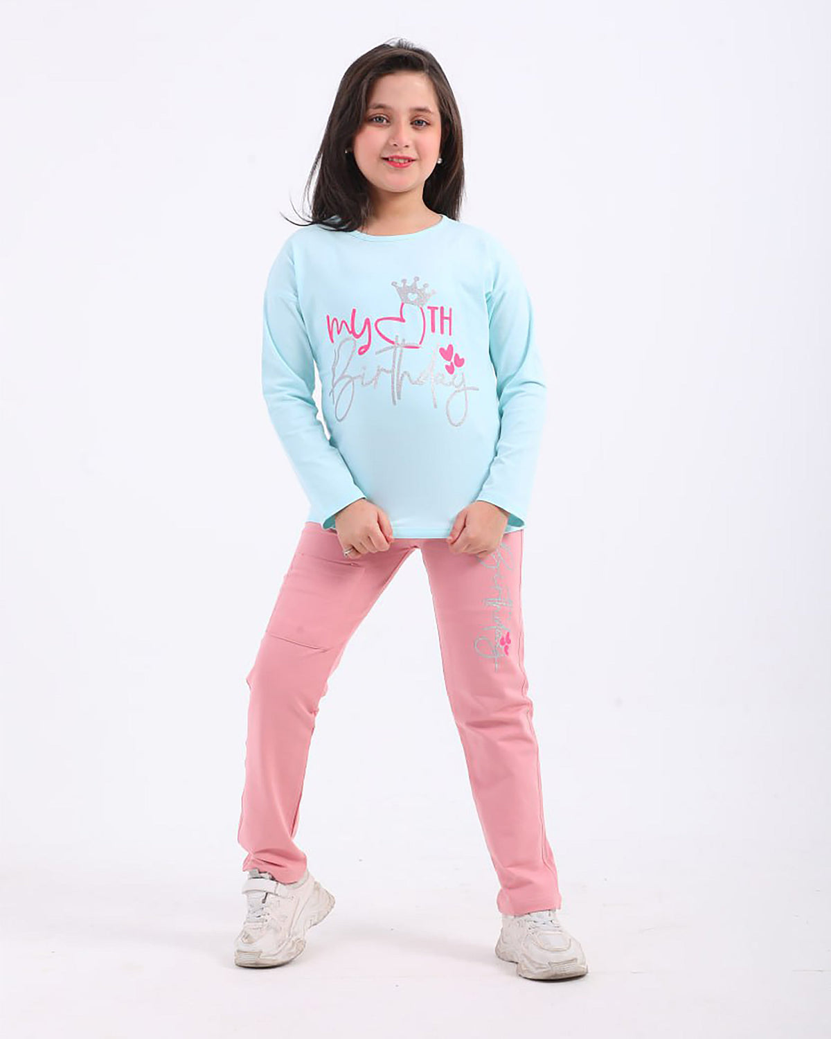 Girls Cotton Sweatshirt & Jogger Set | Aqua - Remint Kids Fashion