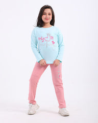 Girls Cotton Sweatshirt & Jogger Set | Aqua - Remint Kids Fashion