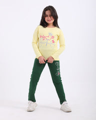 Girls Cotton Sweatshirt & Jogger Set | Yellow - Remint Kids Fashion