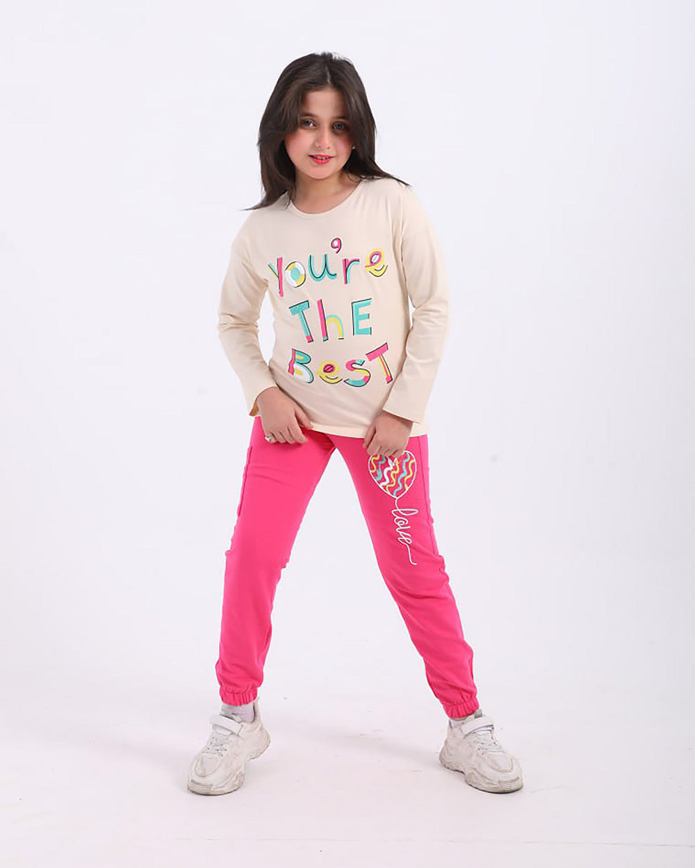 Girls Cotton Sweatshirt & Jogger Set | Rose Pink - Remint Kids Fashion
