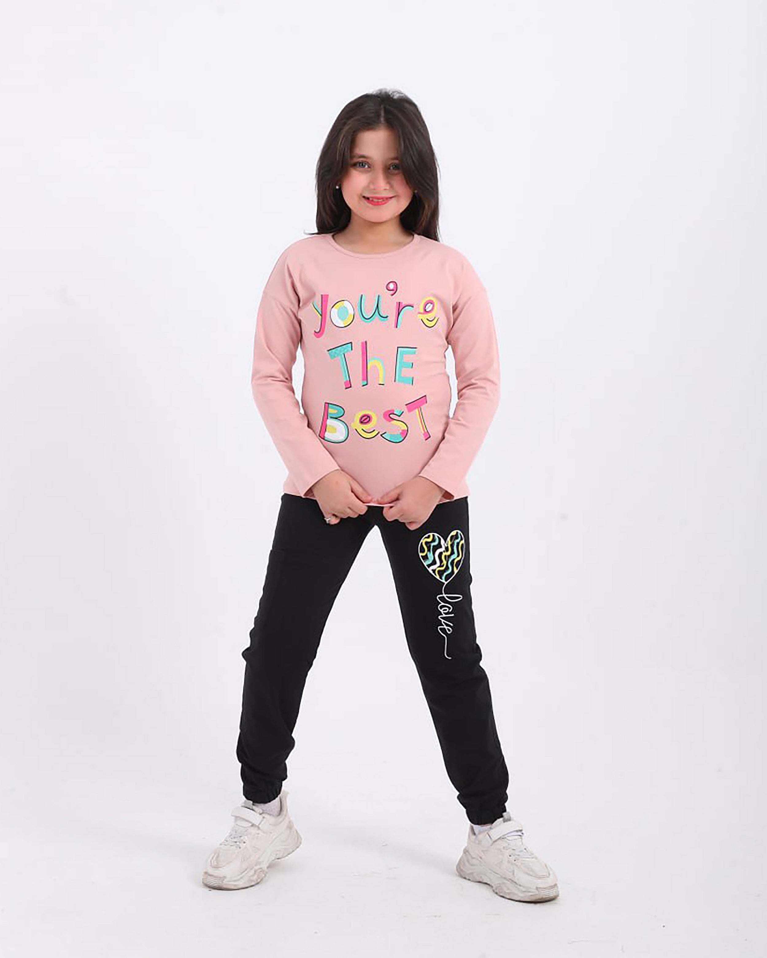 Girls Cotton Sweatshirt & Jogger Set | Cashmere - Remint Kids Fashion
