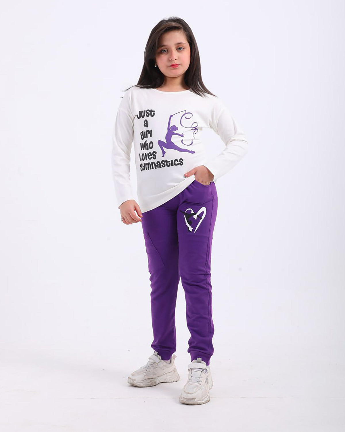 Girls Cotton Sweatshirt & Jogger Set | White - Remint Kids Fashion