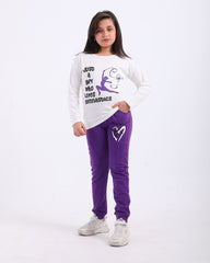 Girls Cotton Sweatshirt & Jogger Set | White - Remint Kids Fashion