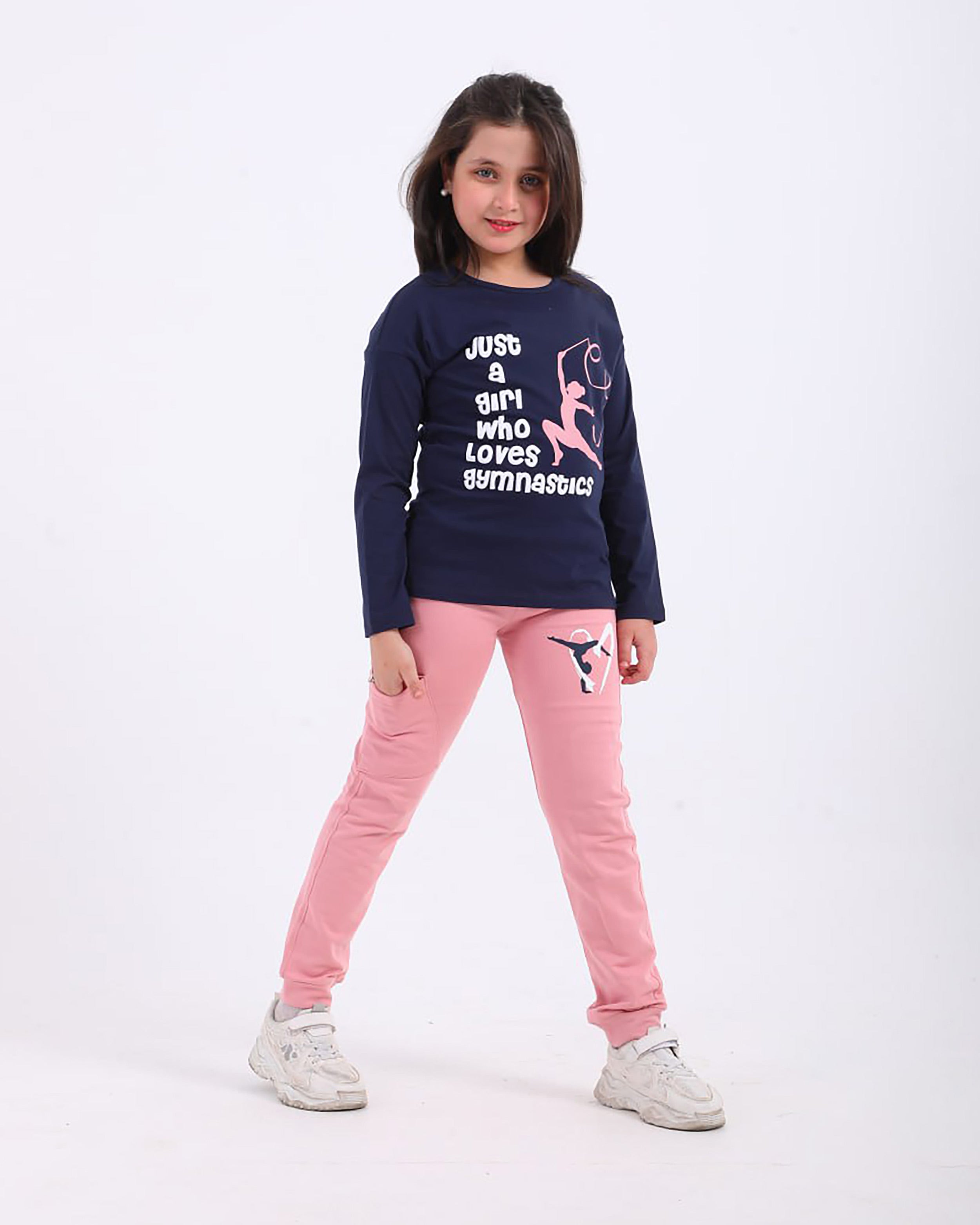 Girls Cotton Sweatshirt & Jogger Set | Dark Blue - Remint Kids Fashion