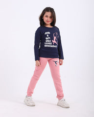 Girls Cotton Sweatshirt & Jogger Set | Dark Blue - Remint Kids Fashion