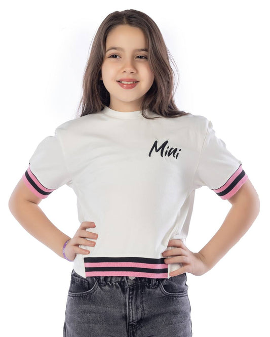 Girls Mini Graphic Casual T-Shirt | Off-White - Remint Kids Fashion
