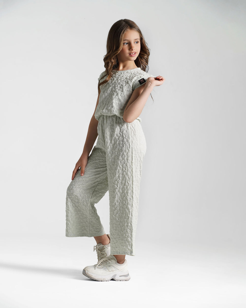 Girls Textured Elegance Jumpsuit | Mint - Remint Kids Fashion