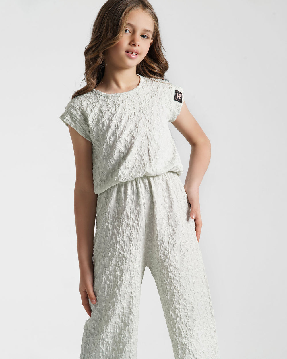 Girls Textured Elegance Jumpsuit | Mint - Remint Kids Fashion