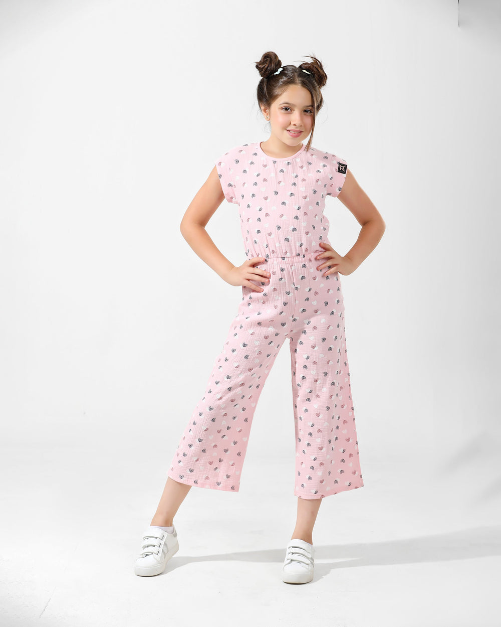 Girls Heart-Print Jumpsuit | Pink - Remint Kids Fashion