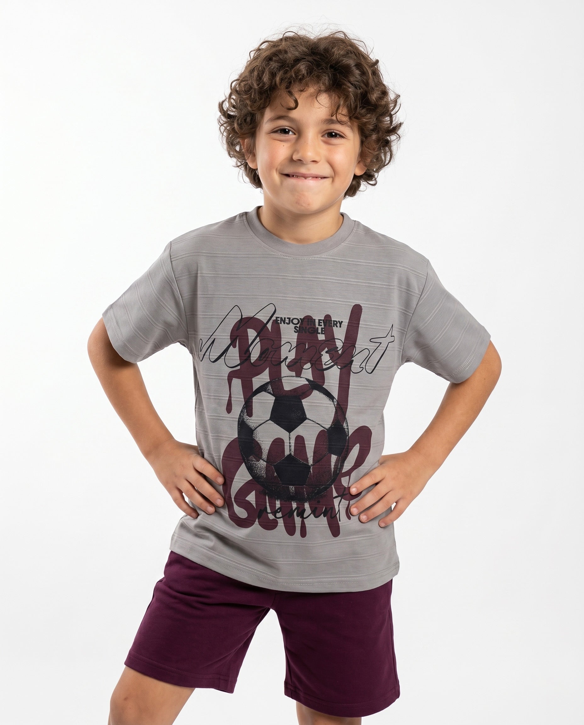 Boys Football Graphic Set | Grey - Remint Kids Fashion