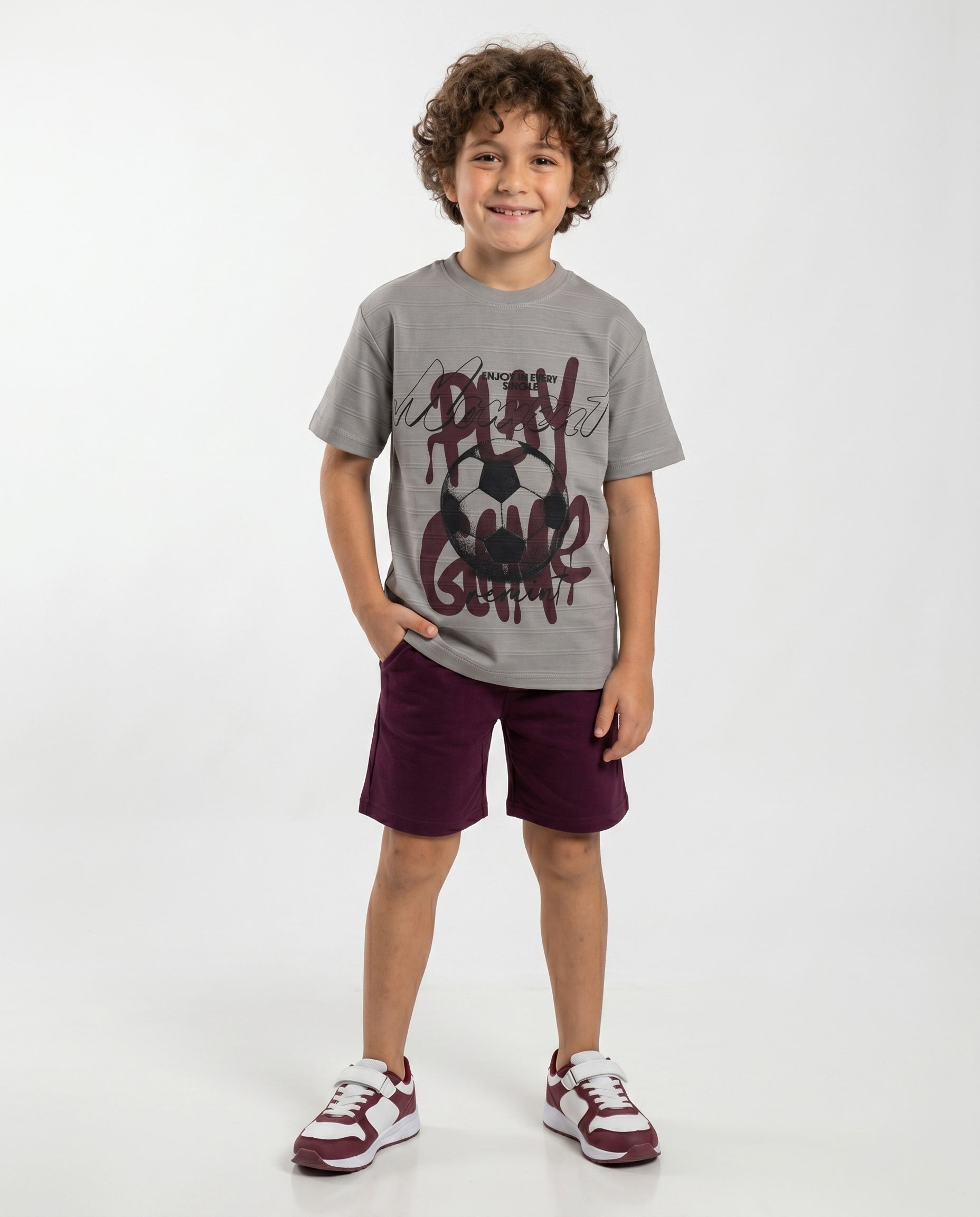 Boys Football Graphic Set | Grey - Remint Kids Fashion