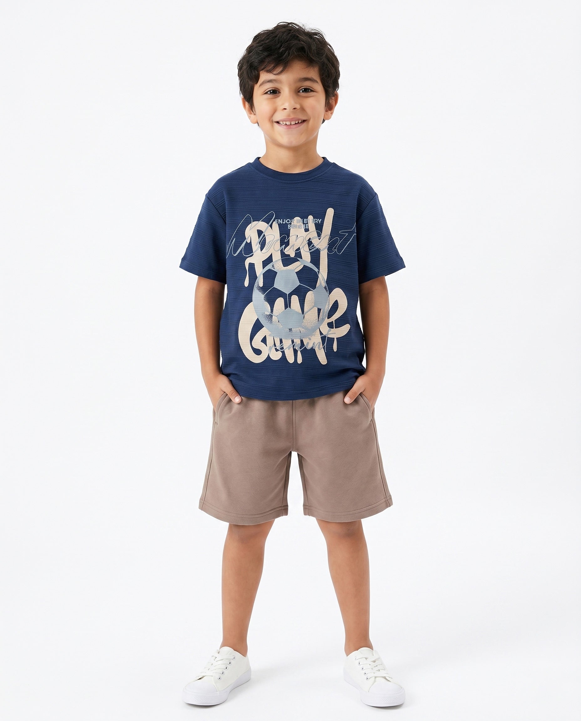 Boys Football Graphic Set | Dark Blue - Remint Kids Fashion