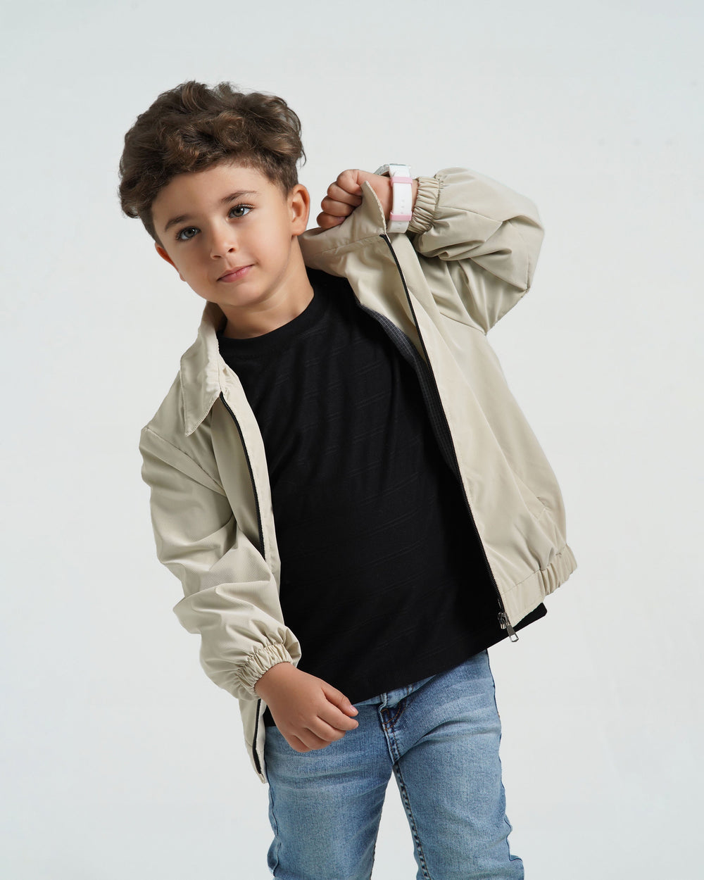 Boys Lightweight Zip-Up Jacket | Ecru - Remint Kids Fashion