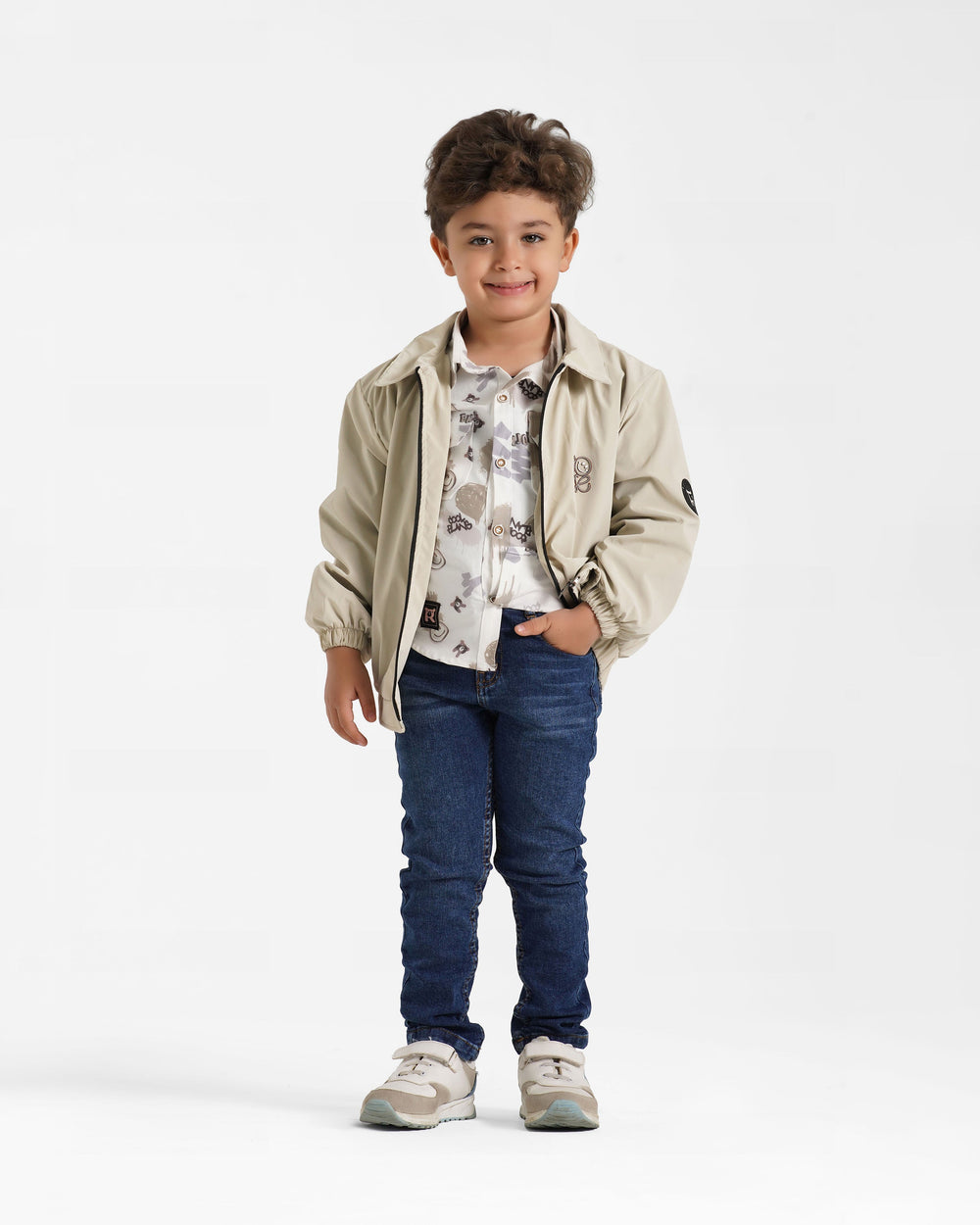Boys Lightweight Zip-Up Jacket | Ecru - Remint Kids Fashion