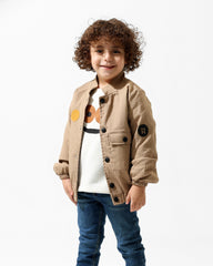 Boys Smiley Graphic Jacket & T-Shirt Set | Camel - Remint Kids Fashion