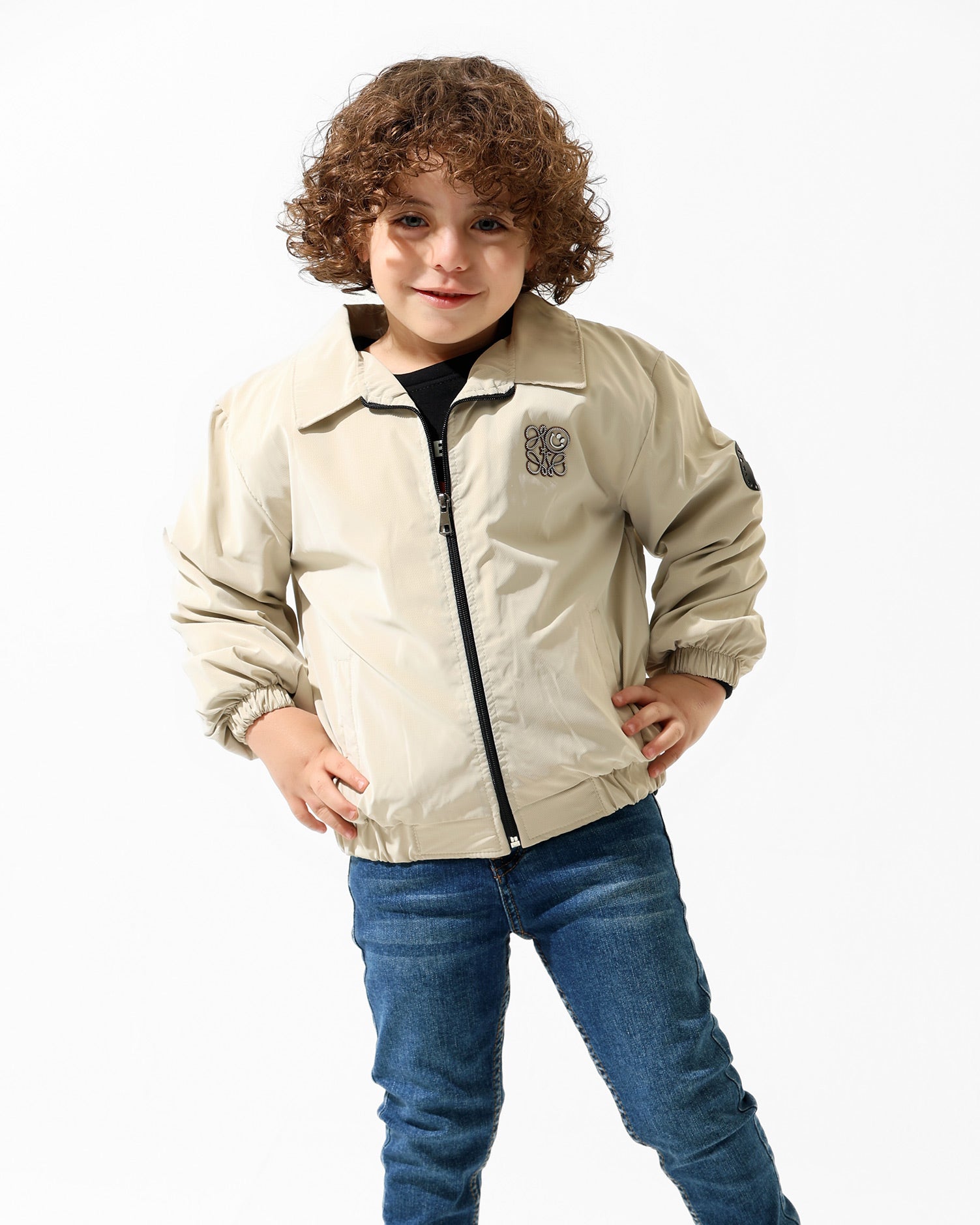 Boys Lion Graphic Jacket & T-Shirt Set | Ecru - Remint Kids Fashion