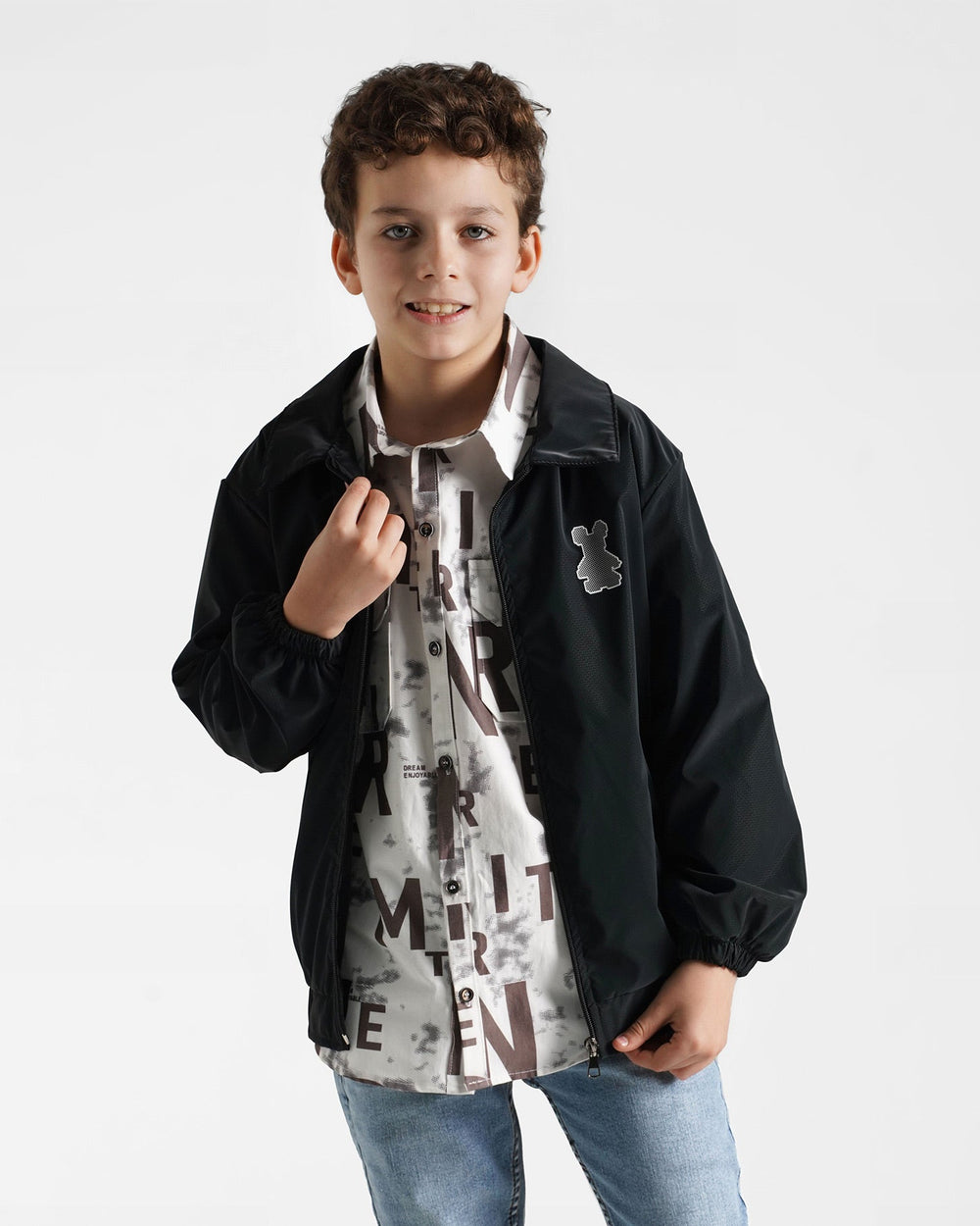 Boys Classic Zip-Up Windbreaker Jacket | Black - Remint Kids Fashion