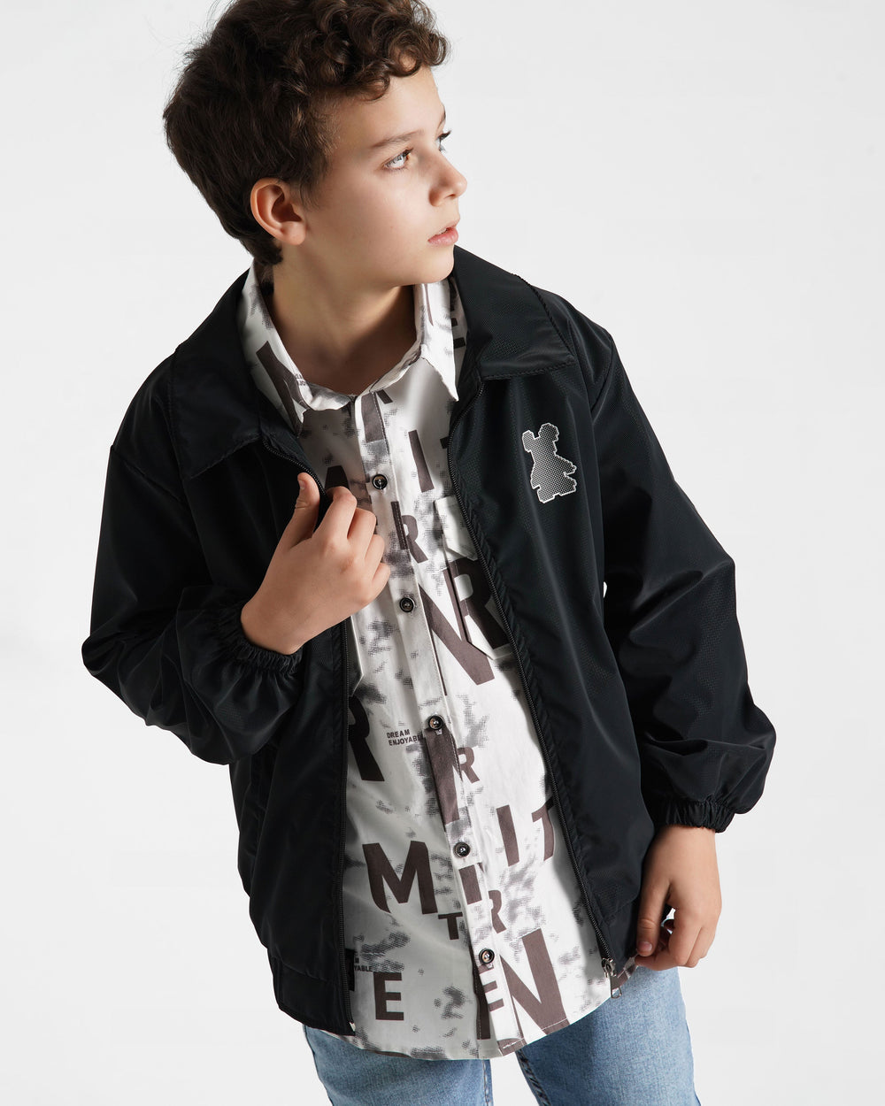 Boys Classic Zip-Up Windbreaker Jacket | Black - Remint Kids Fashion