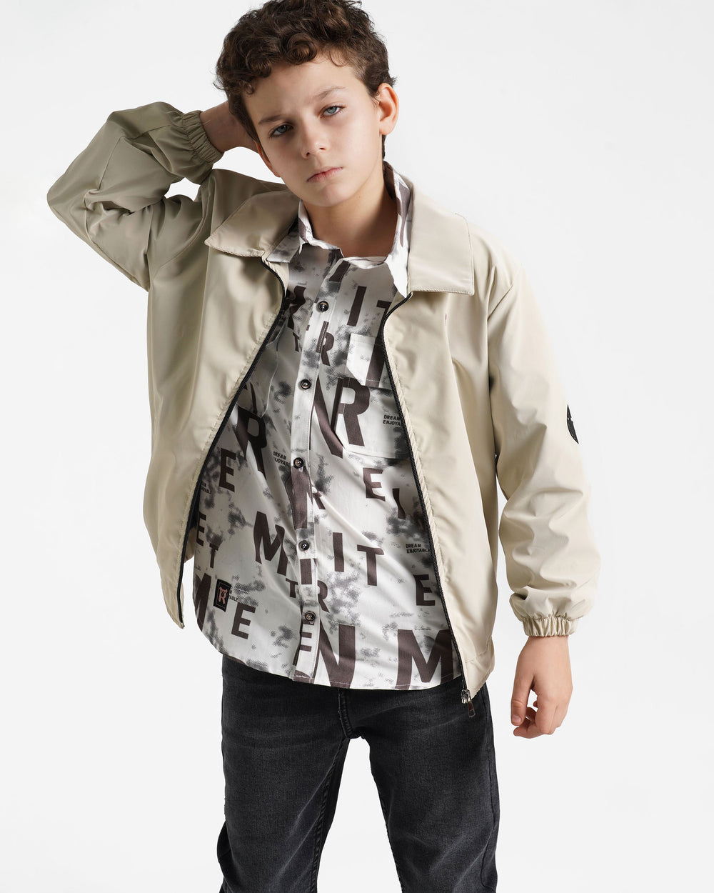 Boys Classic Zip-Up Windbreaker Jacket | Ecru - Remint Kids Fashion
