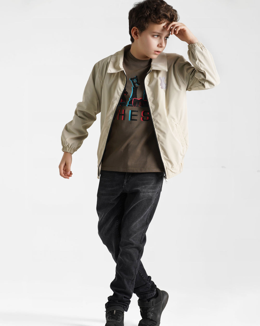 Boys Classic Zip-Up Windbreaker Jacket | Ecru - Remint Kids Fashion