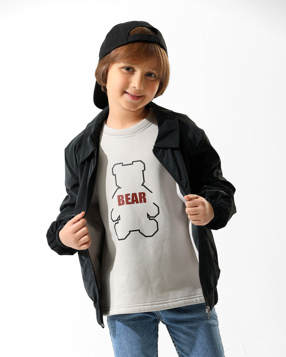 Boys Bear Graphic Jacket & T-Shirt Set | Black - Remint Kids Fashion