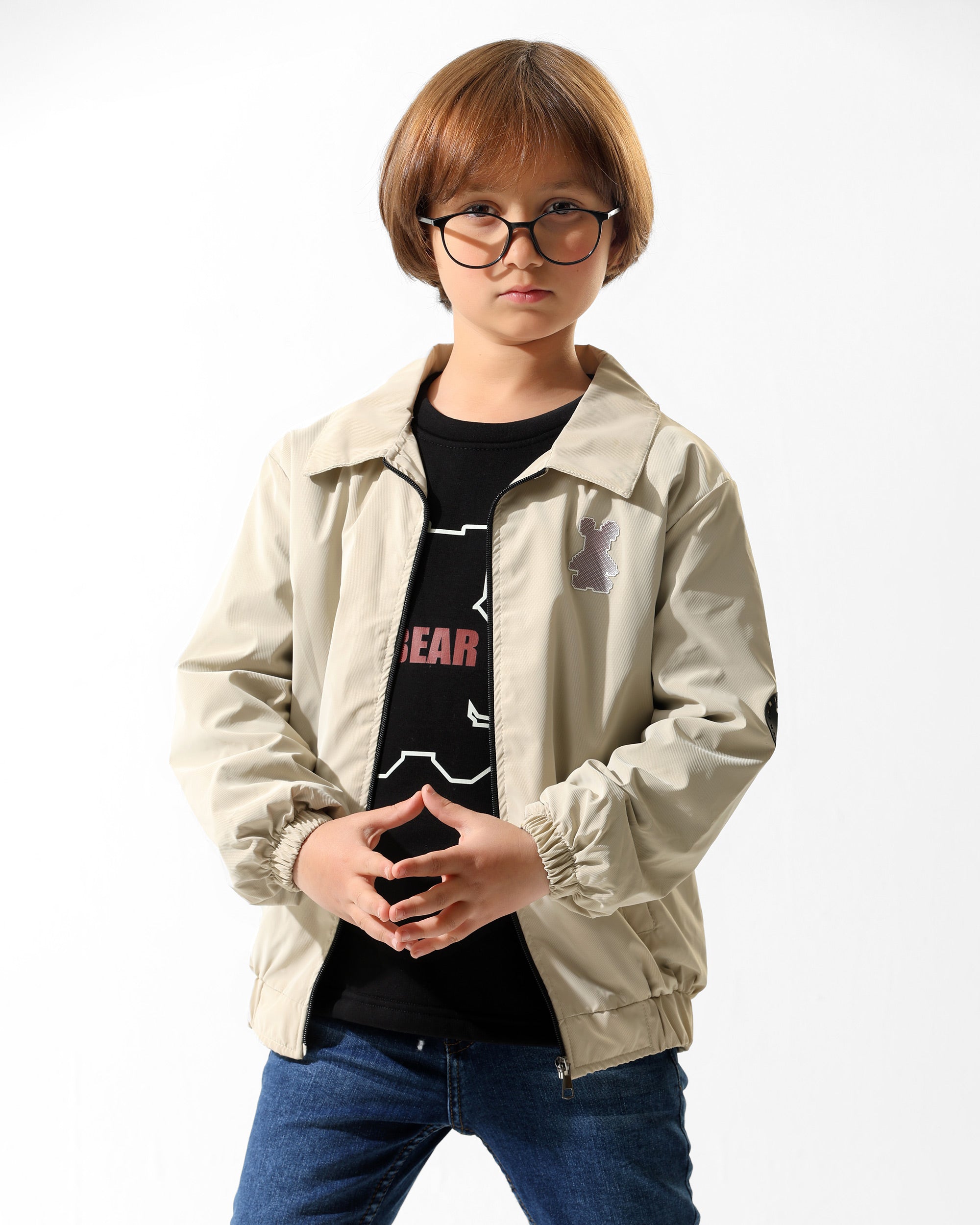 Boys Bear Graphic Jacket & T-Shirt Set | Ecru - Remint Kids Fashion