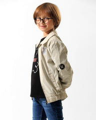 Boys Bear Graphic Jacket & T-Shirt Set | Ecru - Remint Kids Fashion